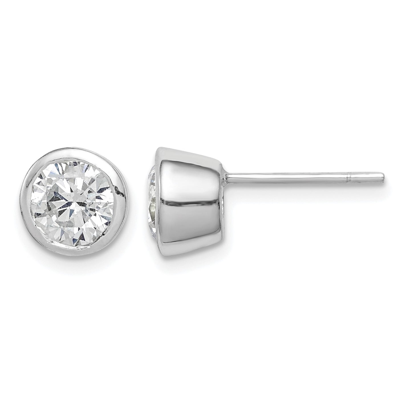 Sterling Silver Polished 6mm Round CZ Bezel Set Stud Earrings