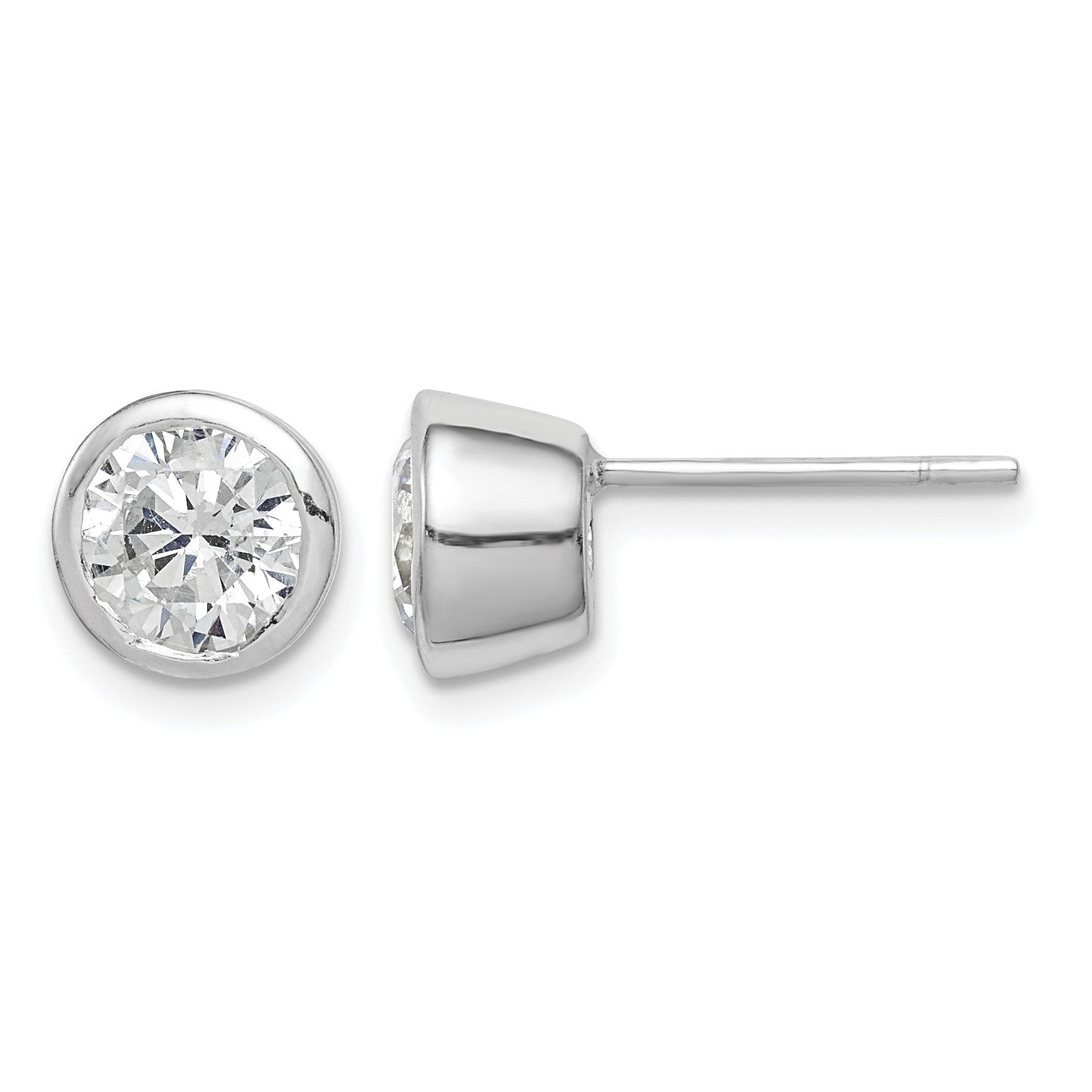 Sterling Silver Polished 6mm Round CZ Bezel Set Stud Earrings