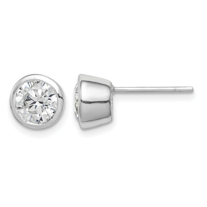 Sterling Silver Polished 6mm Round CZ Bezel Set Stud Earrings