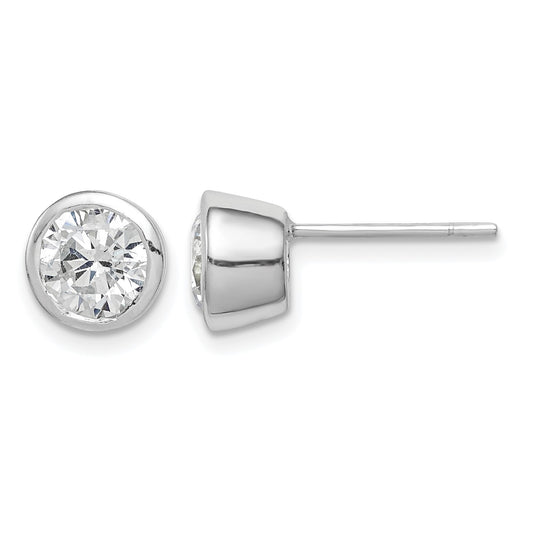Sterling Silver Polished 6mm Round CZ Bezel Set Stud Earrings
