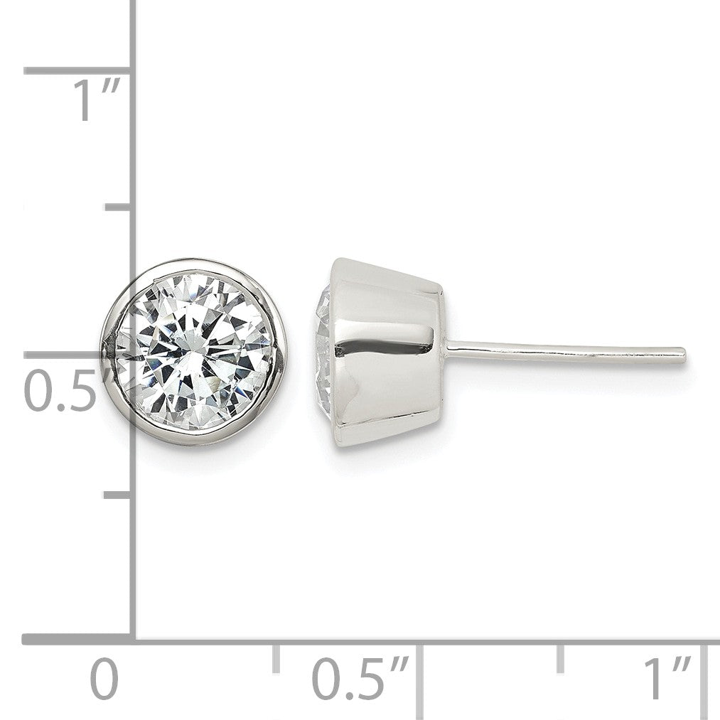 Sterling Silver Polished 7mm Round CZ Bezel Set Stud Earrings