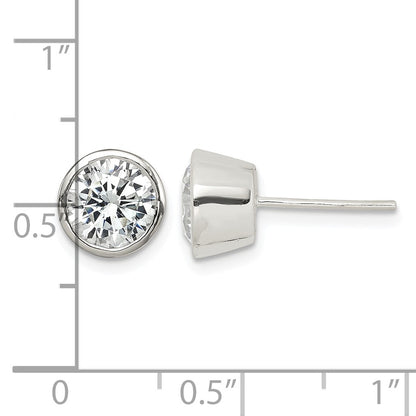 Sterling Silver Polished 7mm Round CZ Bezel Set Stud Earrings