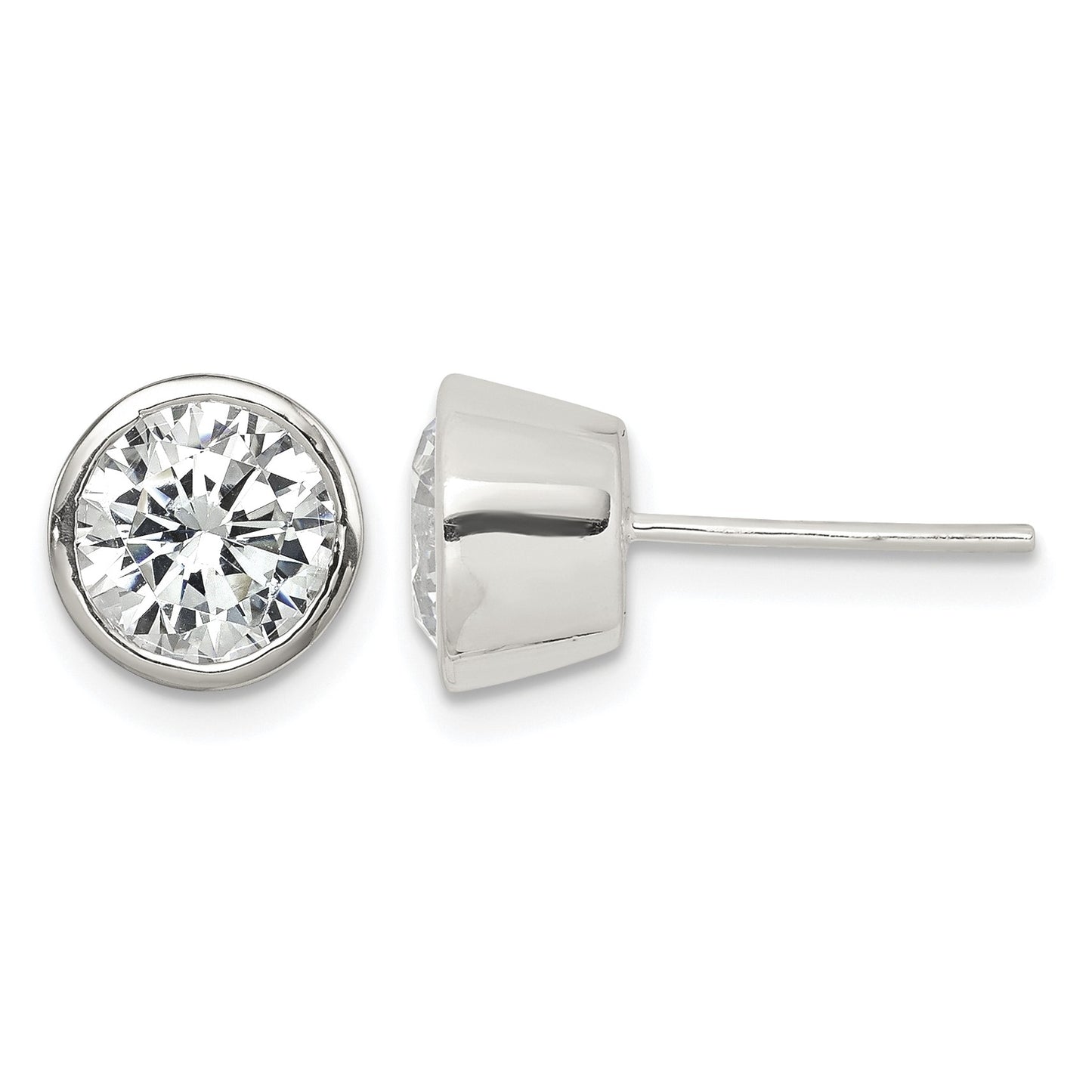 Sterling Silver Polished 7mm Round CZ Bezel Set Stud Earrings