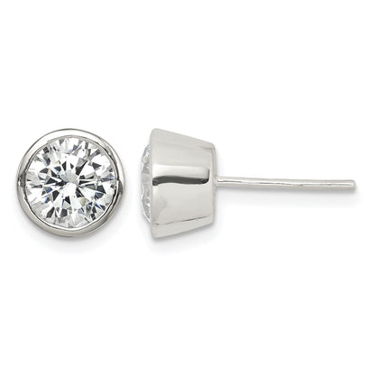 Sterling Silver Polished 7mm Round CZ Bezel Set Stud Earrings
