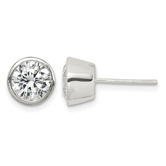 Sterling Silver Polished 7mm Round CZ Bezel Set Stud Earrings