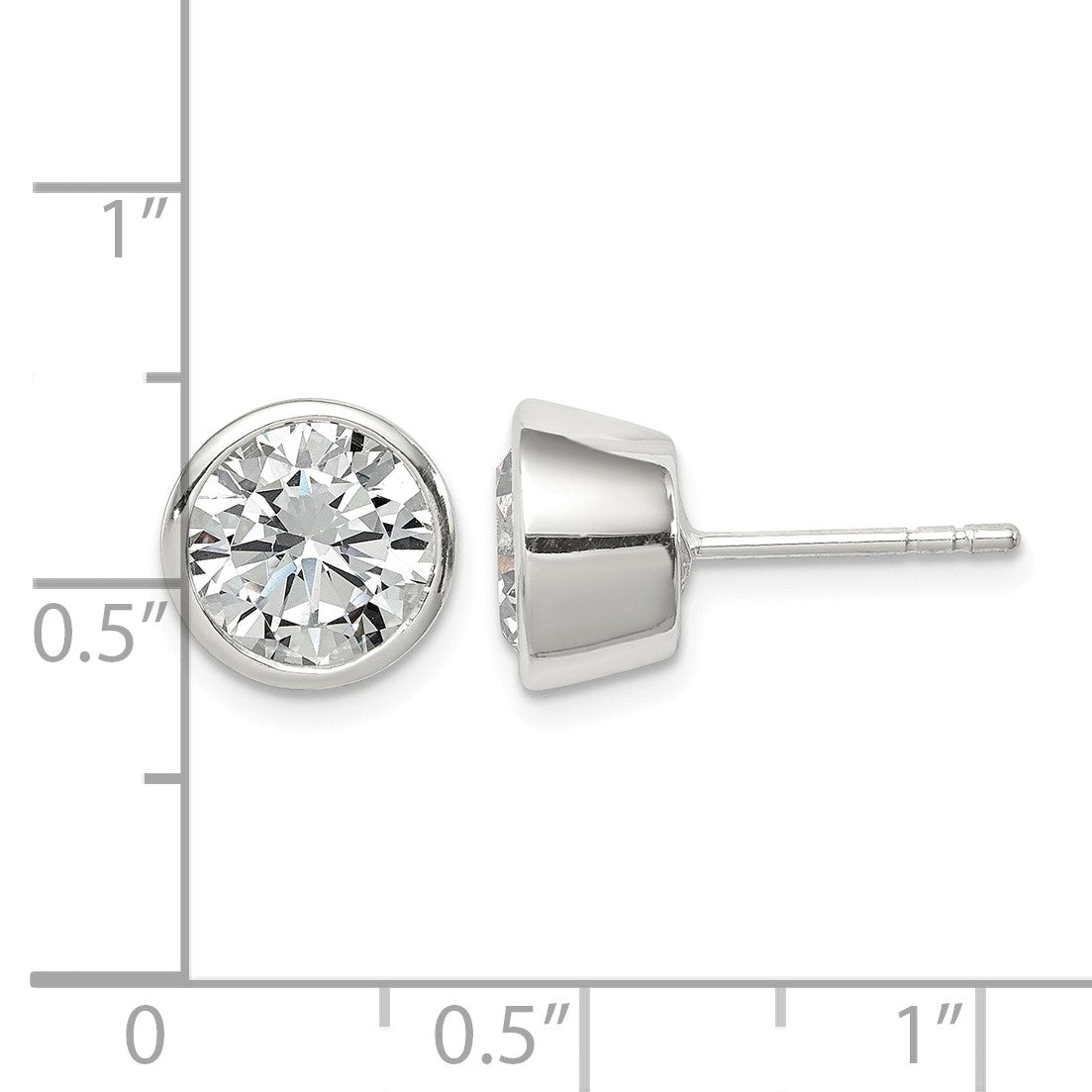 Sterling Silver Polished 8mm Round CZ Bezel Set Stud Earrings