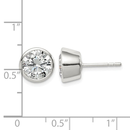 Sterling Silver Polished 8mm Round CZ Bezel Set Stud Earrings