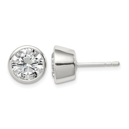 Sterling Silver Polished 8mm Round CZ Bezel Set Stud Earrings