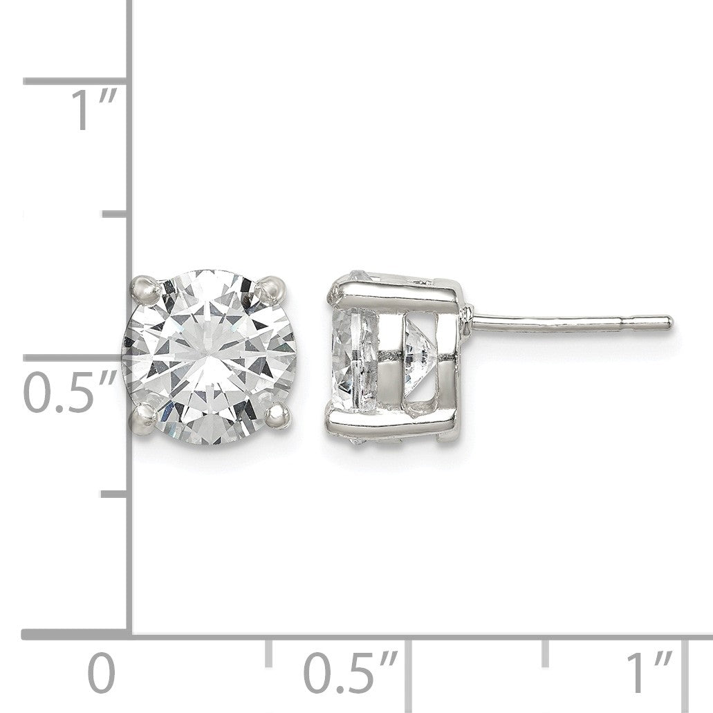 Sterling Silver Polished 8mm Round CZ Stud Earrings