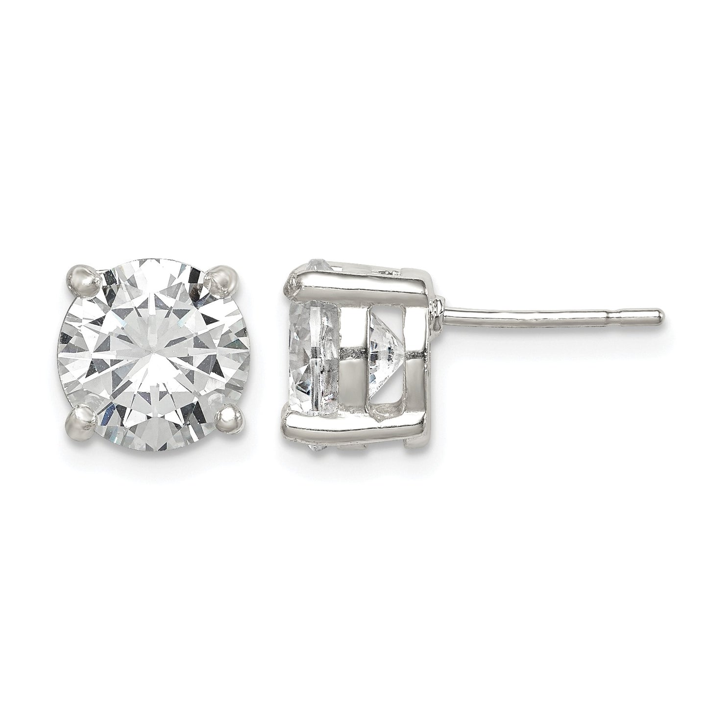Sterling Silver Polished 8mm Round CZ Stud Earrings