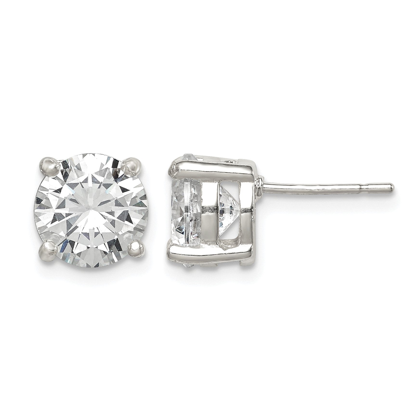Sterling Silver Polished 8mm Round CZ Stud Earrings