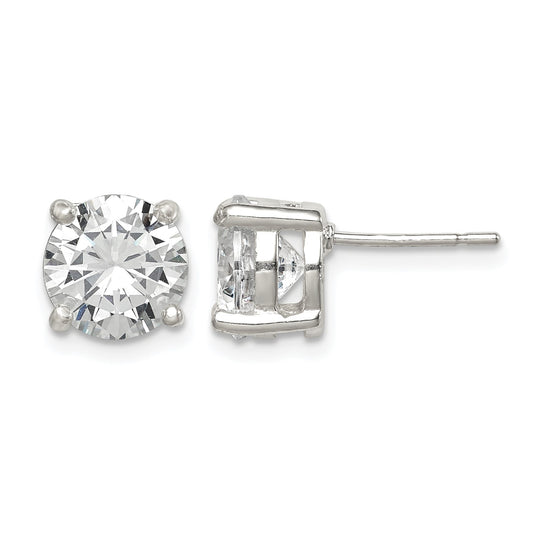 Sterling Silver Polished 8mm Round CZ Stud Earrings