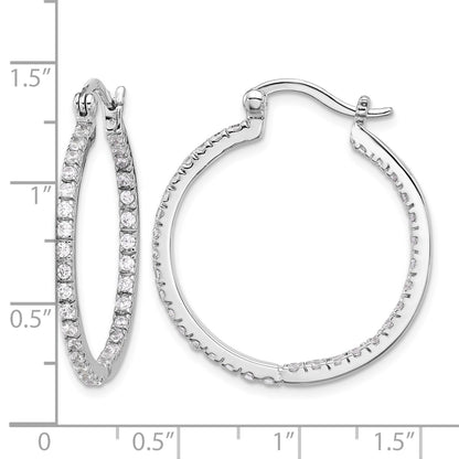 Sterling Silver Rhodium-plated CZ IN/OUT Hoop Earrings