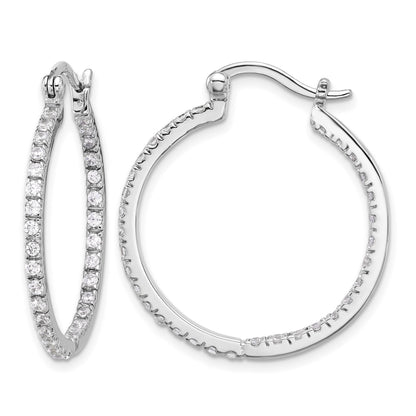 Sterling Silver Rhodium-plated CZ IN/OUT Hoop Earrings