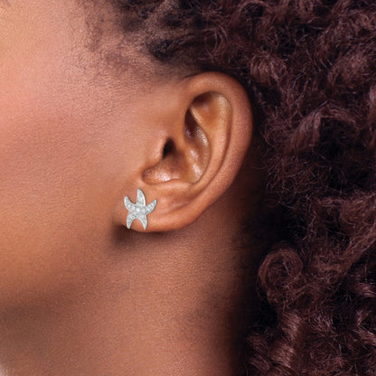 Sterling Silver Rhodium-plated CZ Starfish Earrings