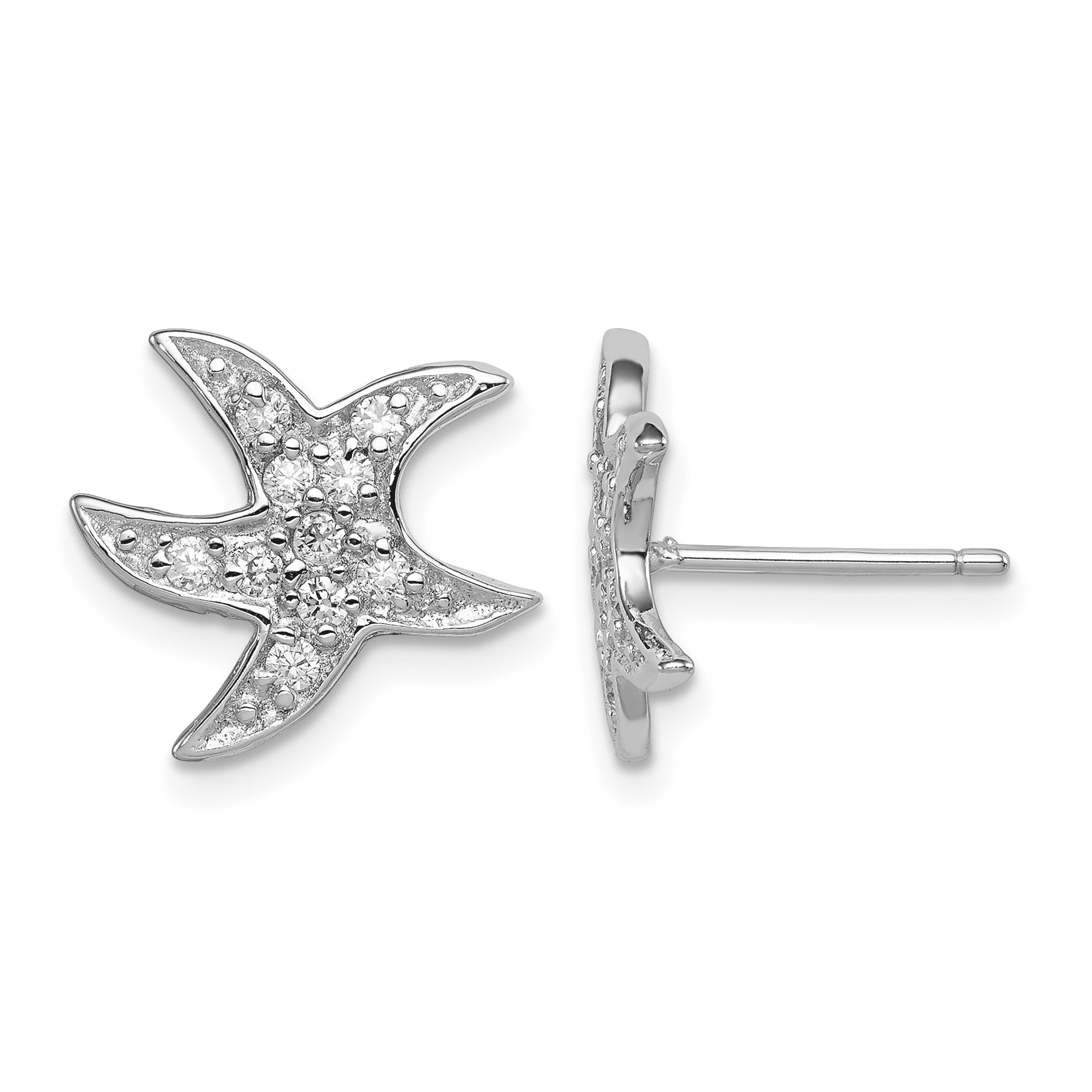 Sterling Silver Rhodium-plated CZ Starfish Earrings