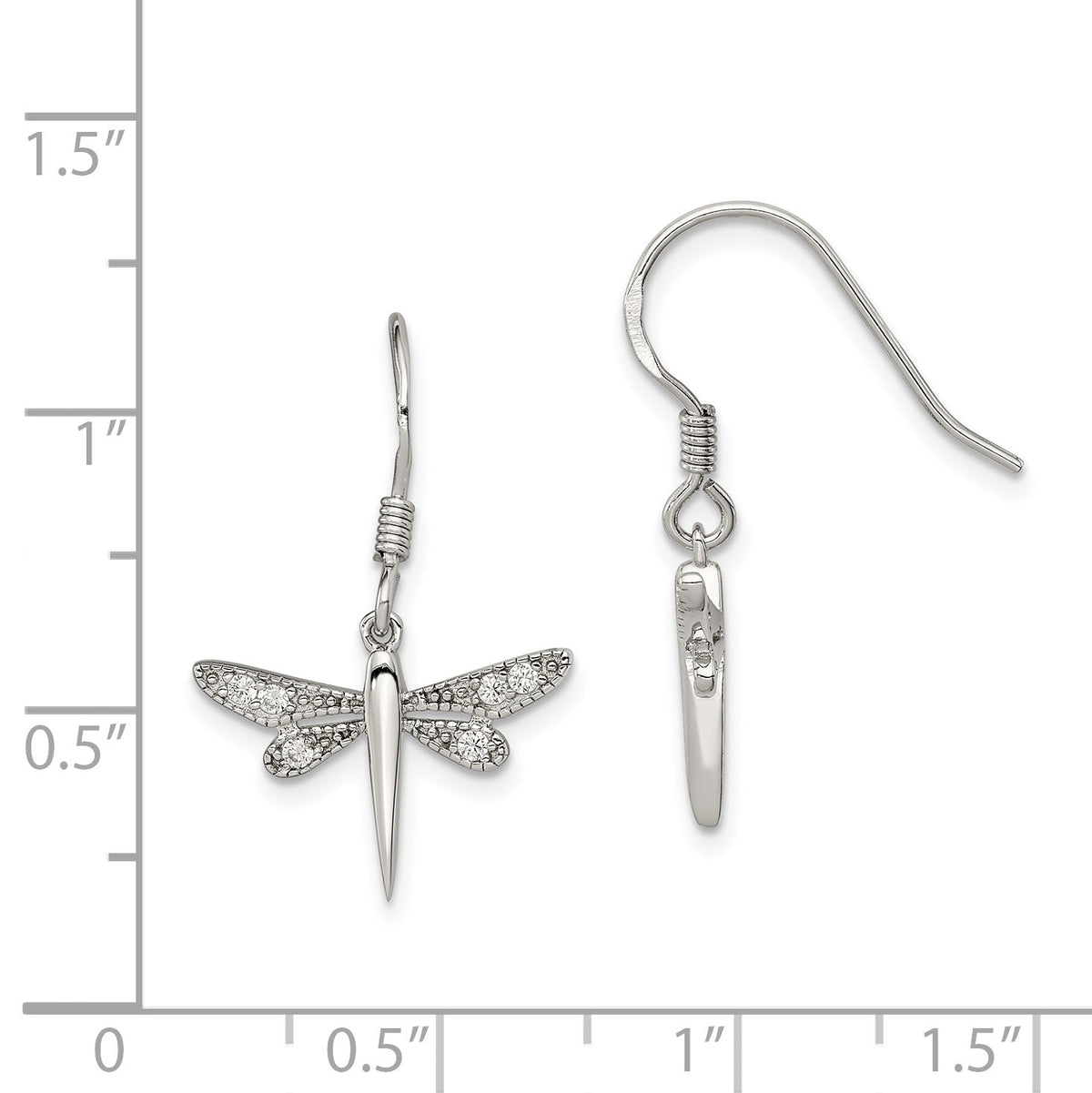Sterling Silver Rhodium-plated Polished CZ Dragonfly Earrings