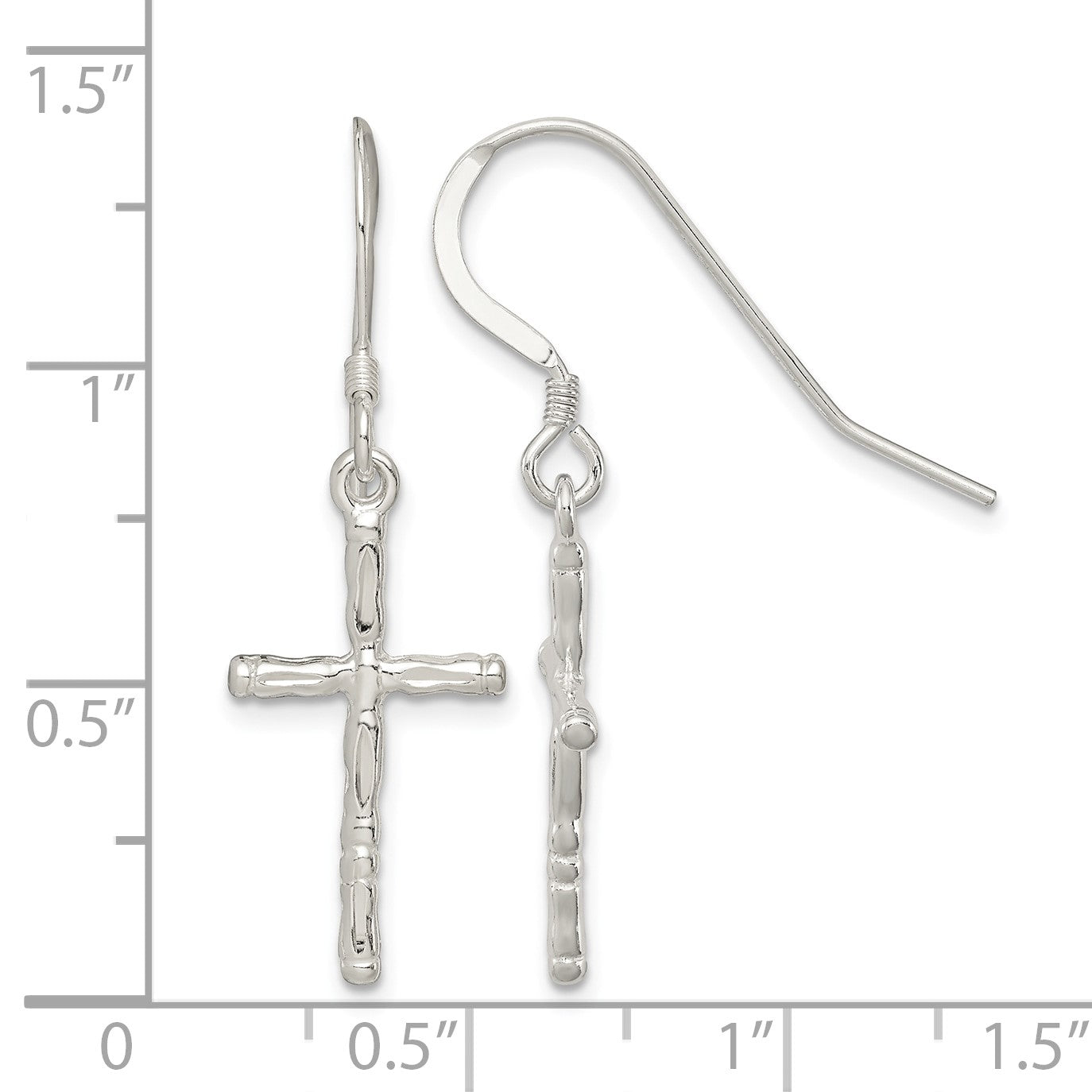 Sterling Silver Polished & Textured Cross Dangle Earrings