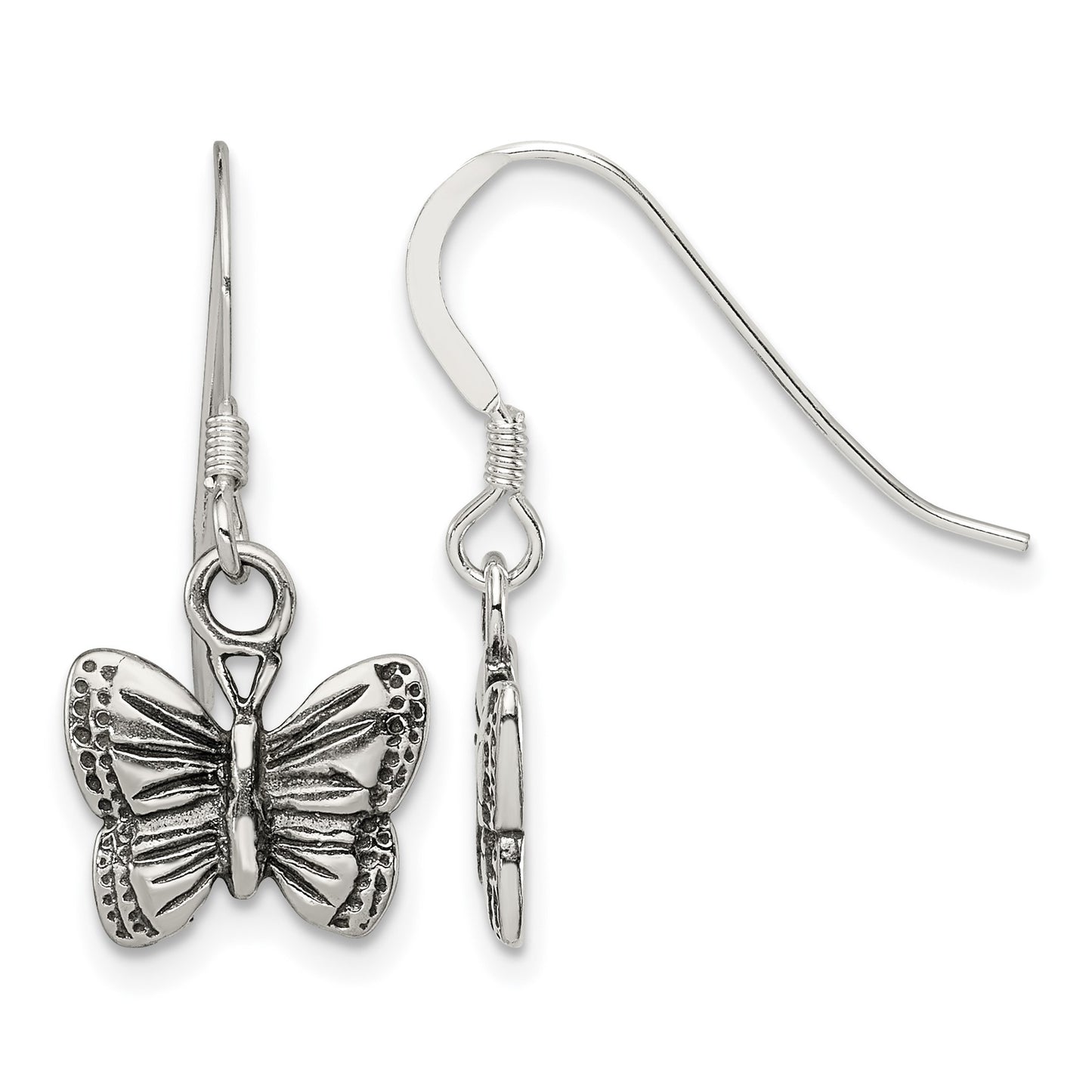 Sterling Silver Antiqued Butterfly Earrings