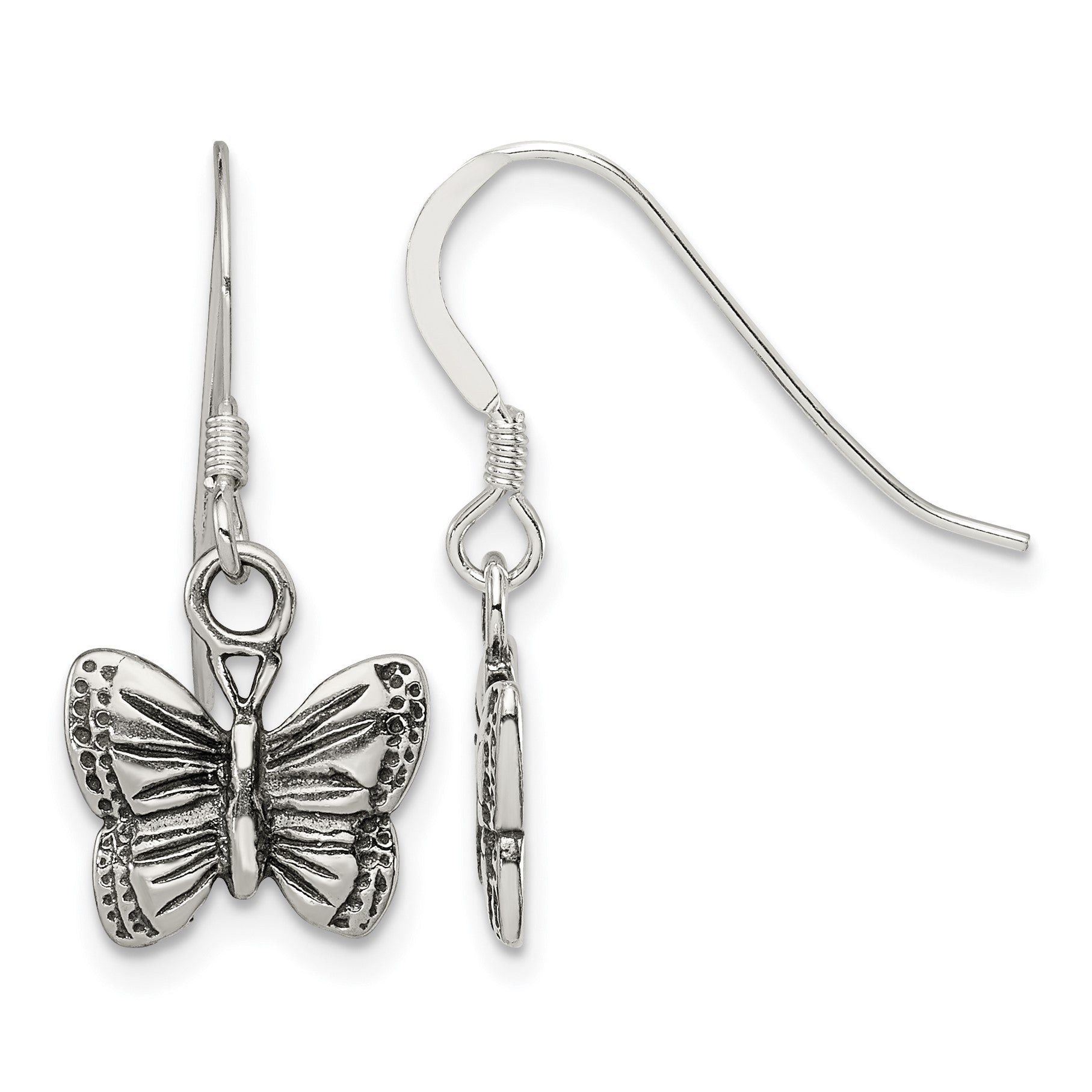 Sterling Silver Antiqued Butterfly Earrings