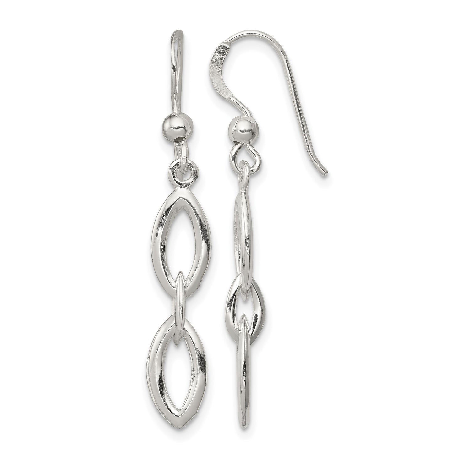 Sterling Silver Polished Fancy Marquise Link Dangle Earrings
