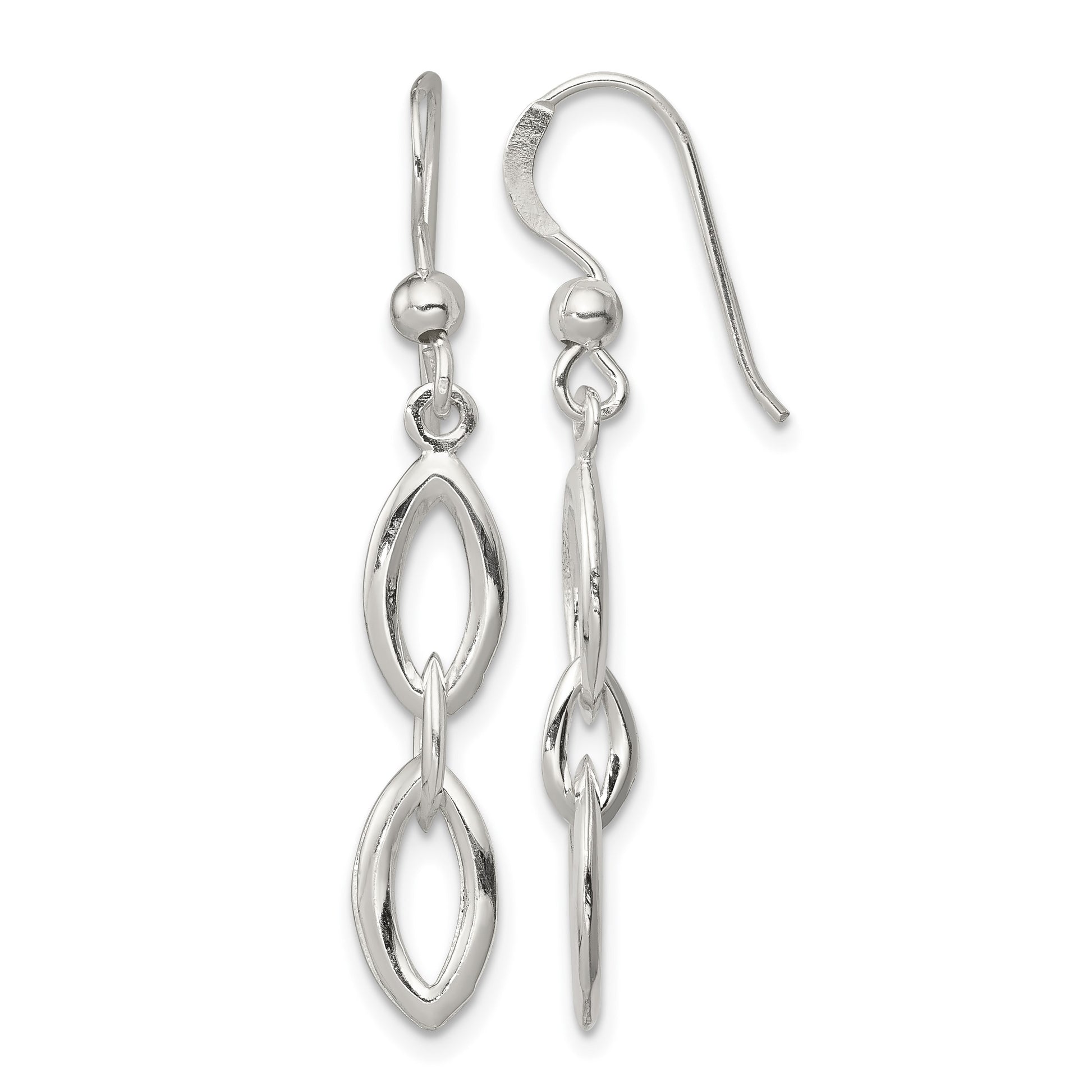 Sterling Silver Polished Fancy Marquise Link Dangle Earrings