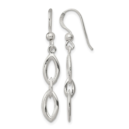 Sterling Silver Polished Fancy Marquise Link Dangle Earrings