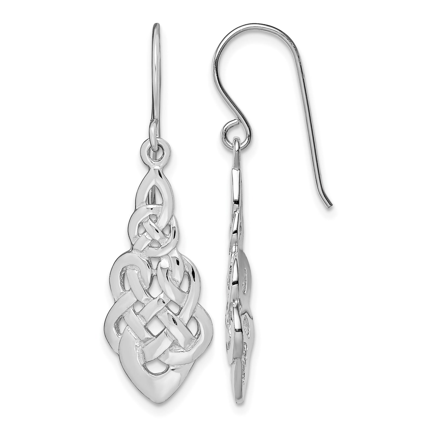 Sterling Silver RH-plated Polished Celtic Knot Dangle Earrings