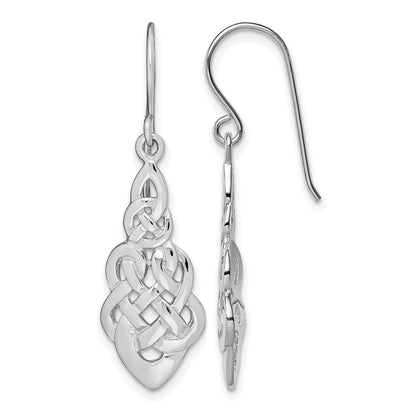 Sterling Silver RH-plated Polished Celtic Knot Dangle Earrings