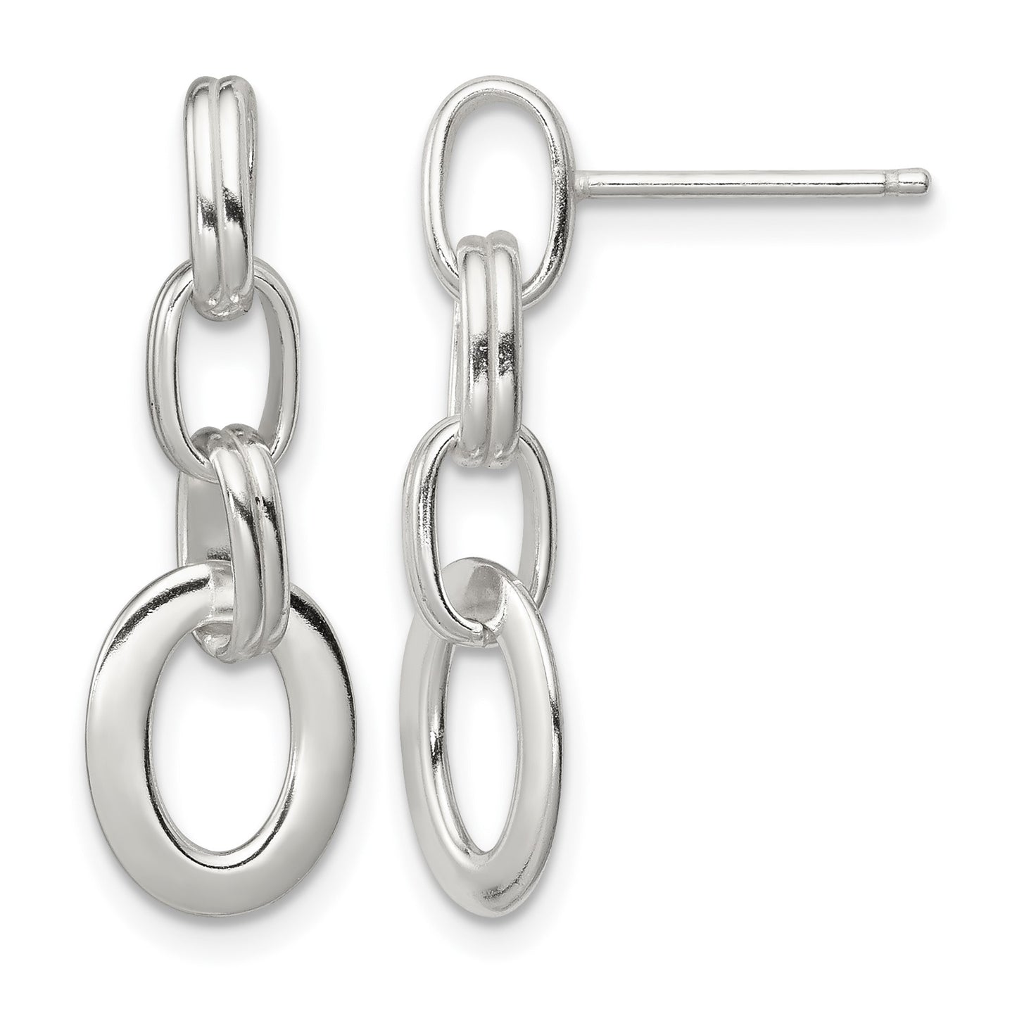 Sterling Silver Polished Oval Link Dangle Earrings