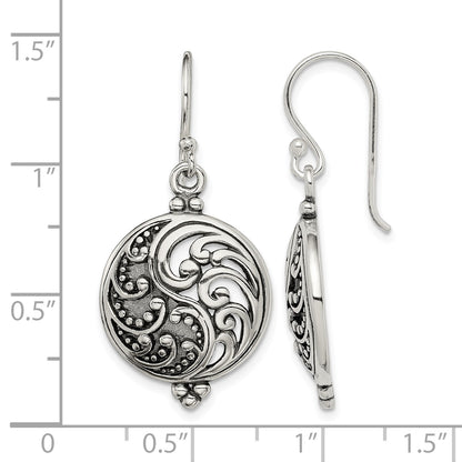 Sterling Silver Polished & Antiqued Filigree Yin and Yang Dangle Earrings