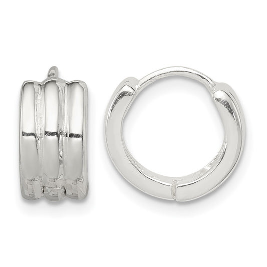 Sterling Silver Striped Hinged Hoop Earrings