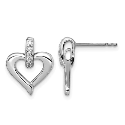 Sterling Silver Rhodium Heart w/Diam. Earrings