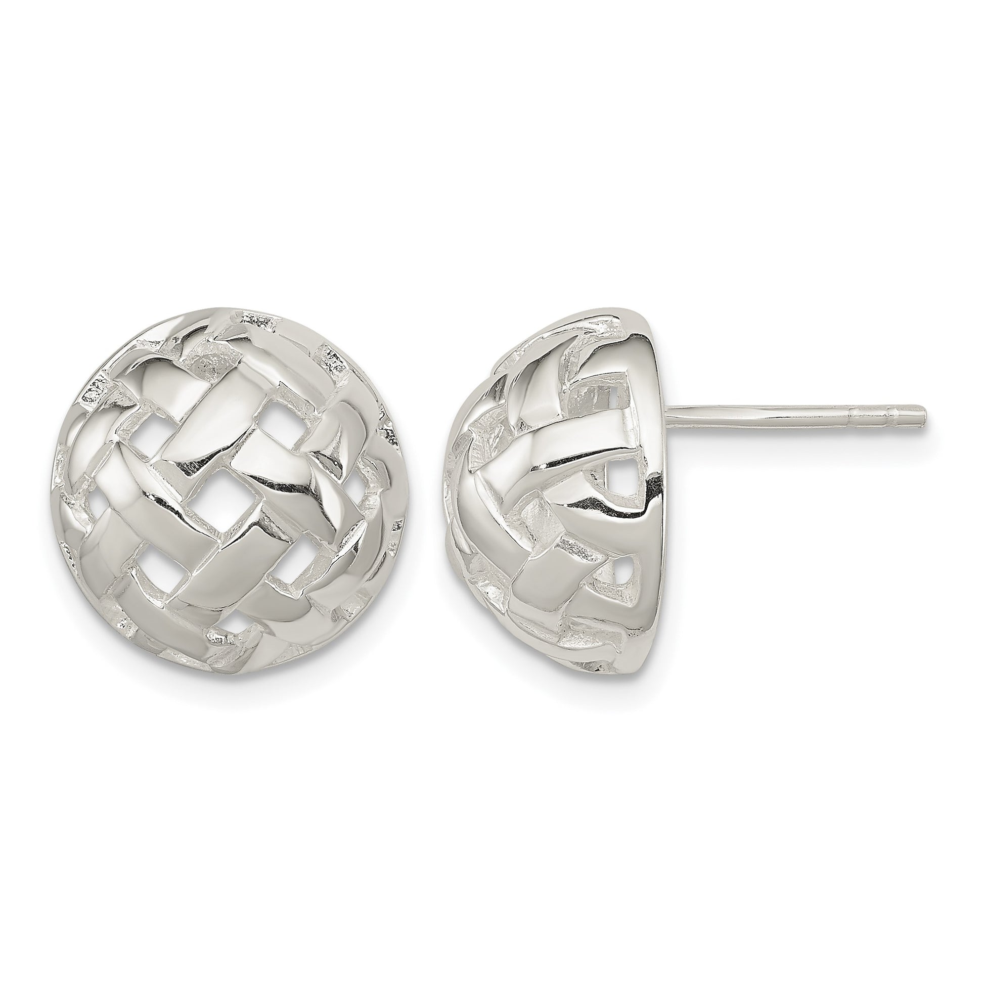 Sterling Silver 14mm Fancy Button Post Earrings
