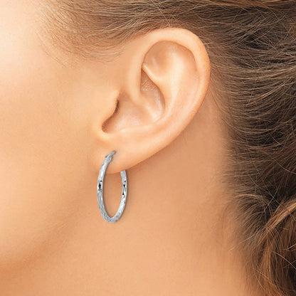 Sterling Silver Rhodium-plated 2mm Diamond Cut Hoop Earrings