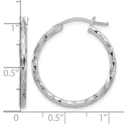 Sterling Silver Rhodium-plated 2mm Diamond Cut Hoop Earrings