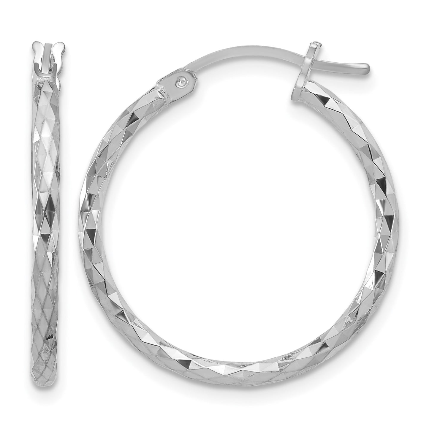 Sterling Silver Rhodium-plated 2mm Diamond Cut Hoop Earrings