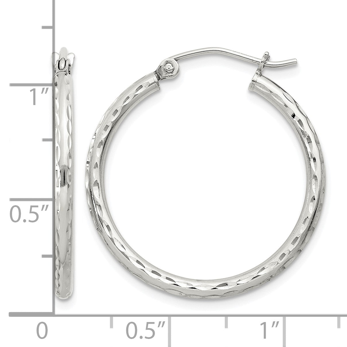 Sterling Silver 2mm Diamond Cut Hoop Earrings