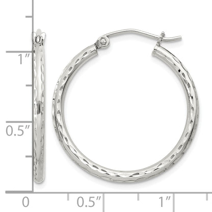 Sterling Silver 2mm Diamond Cut Hoop Earrings