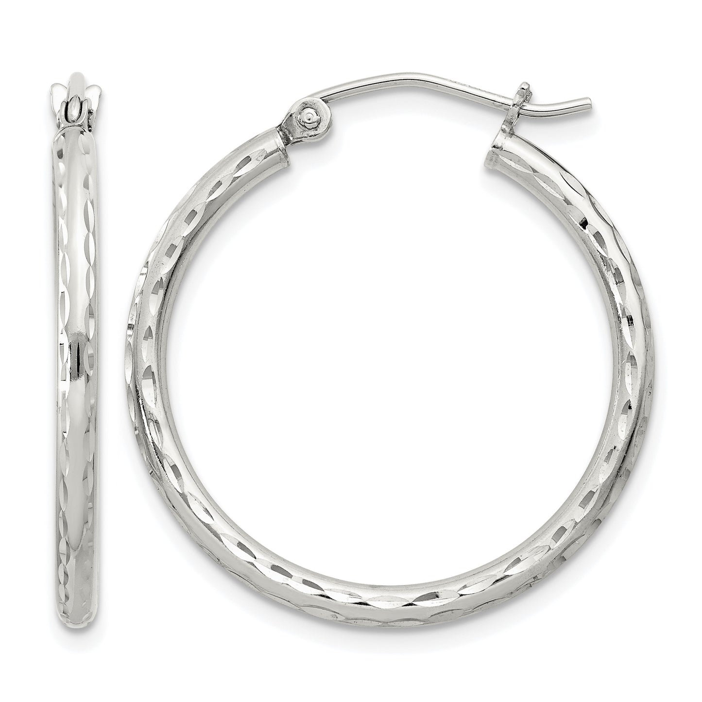 Sterling Silver 2mm Diamond Cut Hoop Earrings