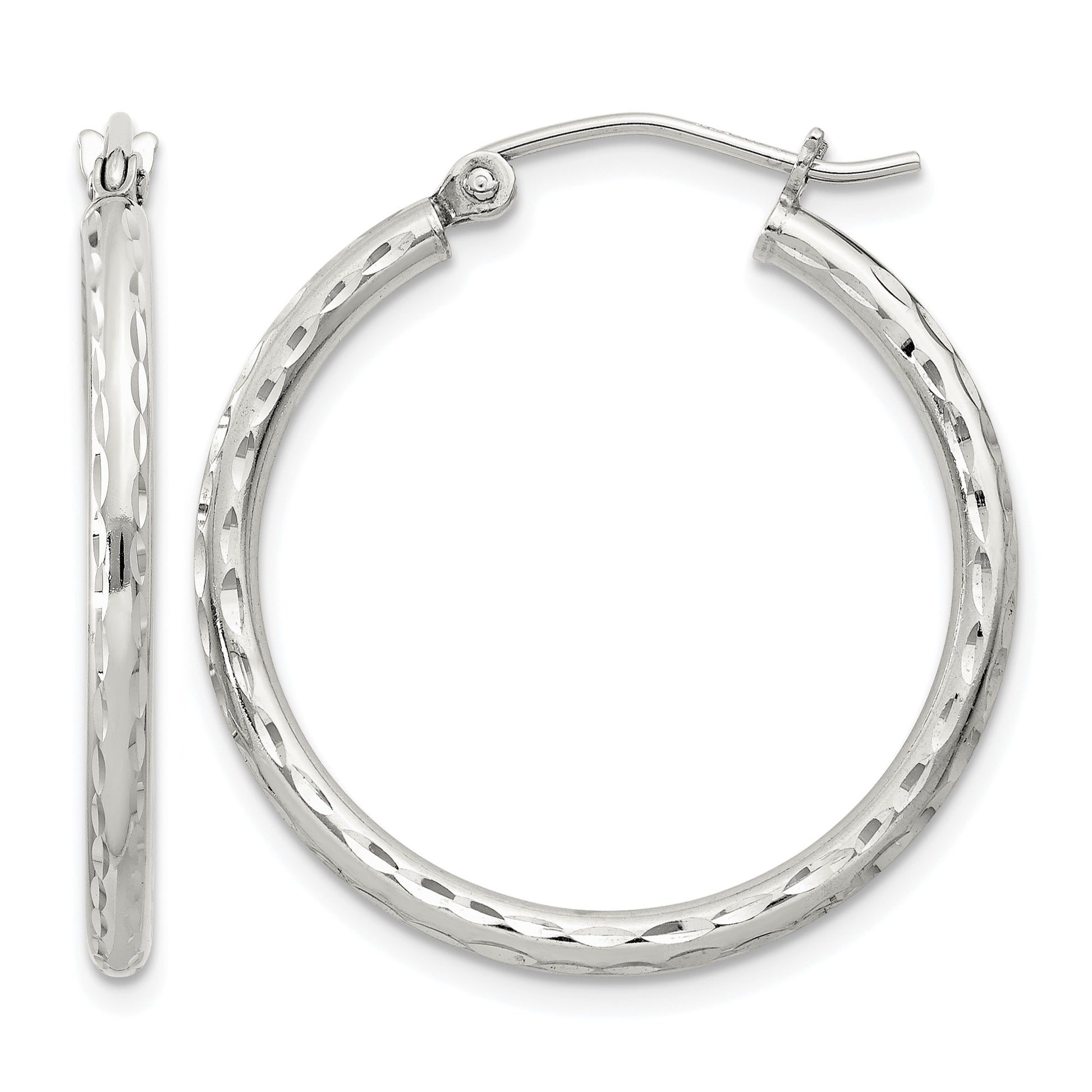 Sterling Silver 2mm Diamond Cut Hoop Earrings