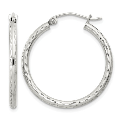 Sterling Silver 2mm Diamond Cut Hoop Earrings