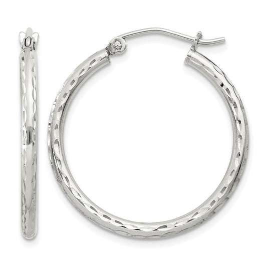 Sterling Silver 2mm Diamond Cut Hoop Earrings