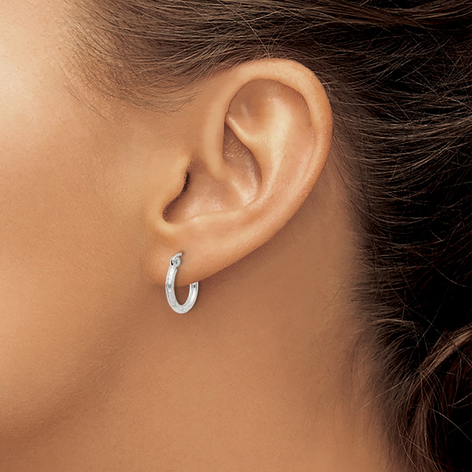 Sterling Silver 2mm Diamond Cut Hoop Earrings