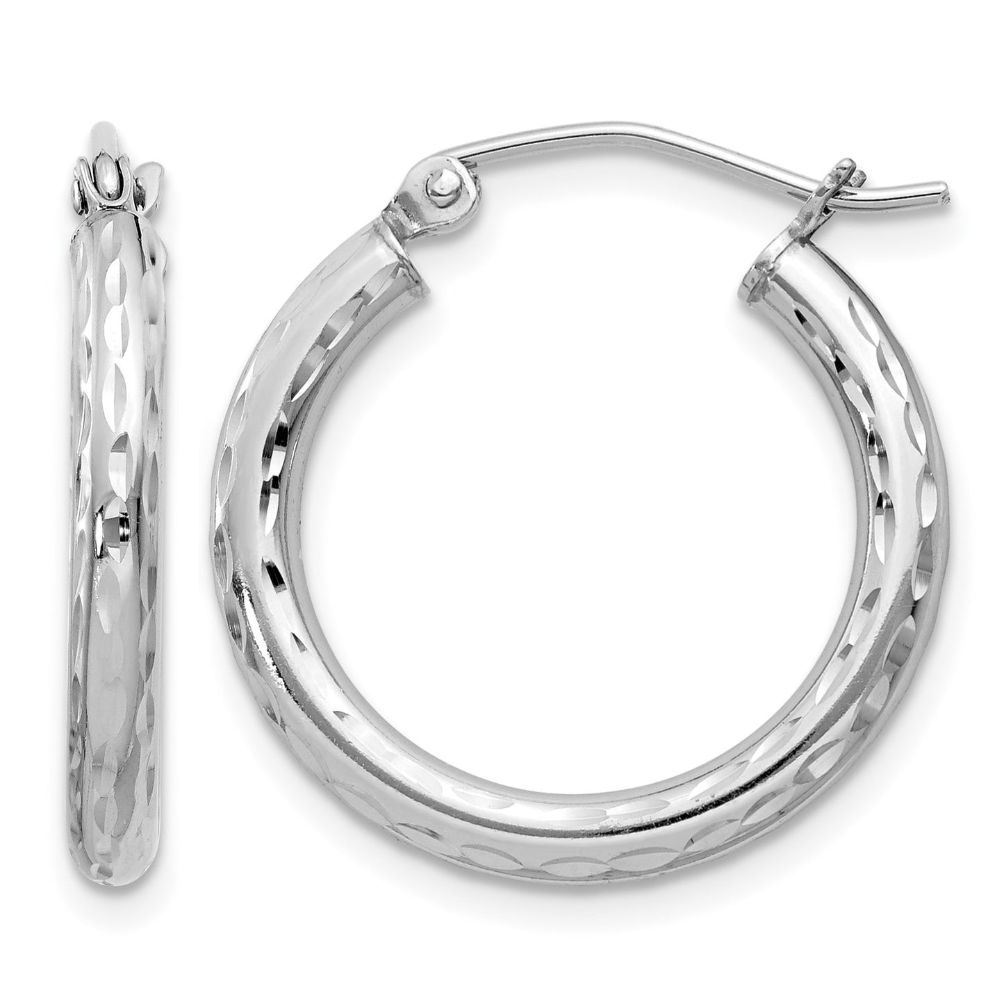 Sterling Silver Rhodium-plated 2.5mm Diamond-cut Hoop Earrings