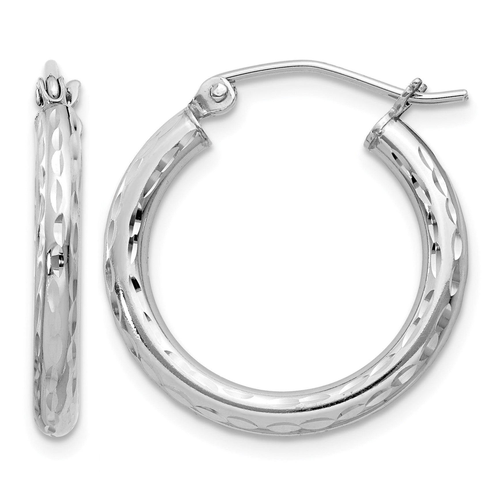 Sterling Silver Rhodium-plated 2.5mm Diamond-cut Hoop Earrings