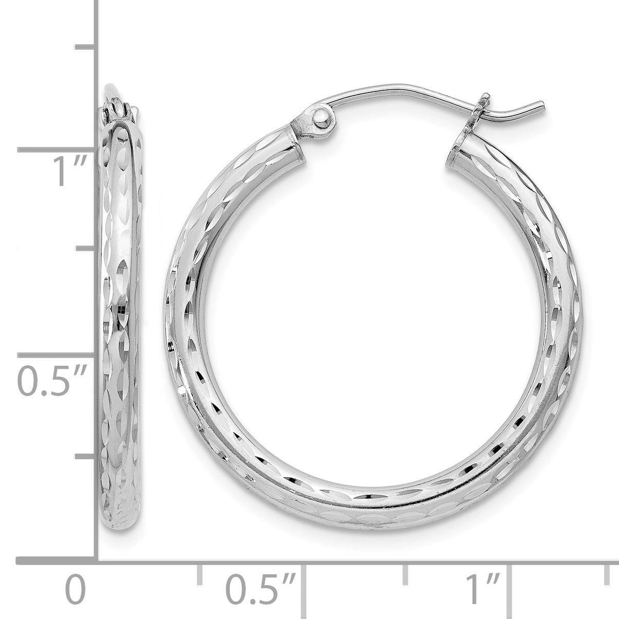 Sterling Silver Rhodium-plated 2.5mm Diamond-cut Hoop Earrings