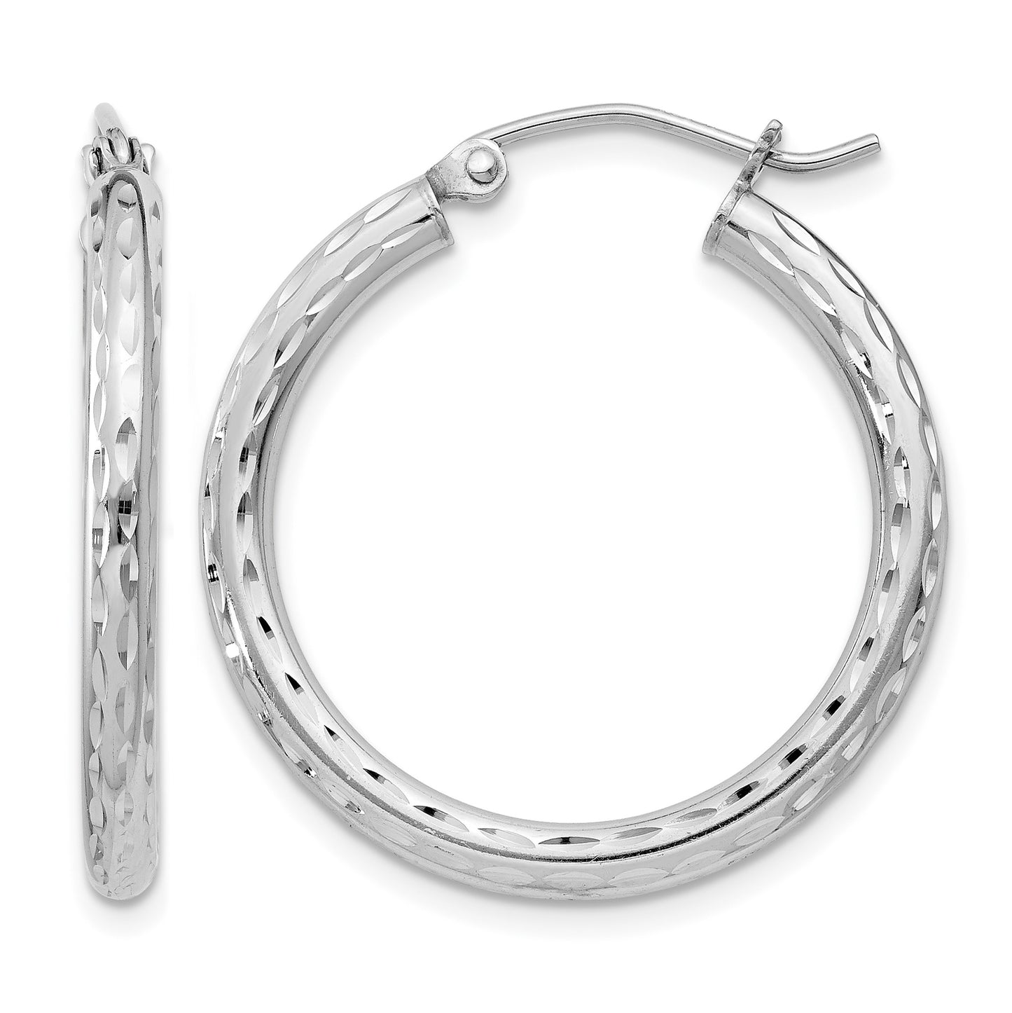 Sterling Silver Rhodium-plated 2.5mm Diamond-cut Hoop Earrings