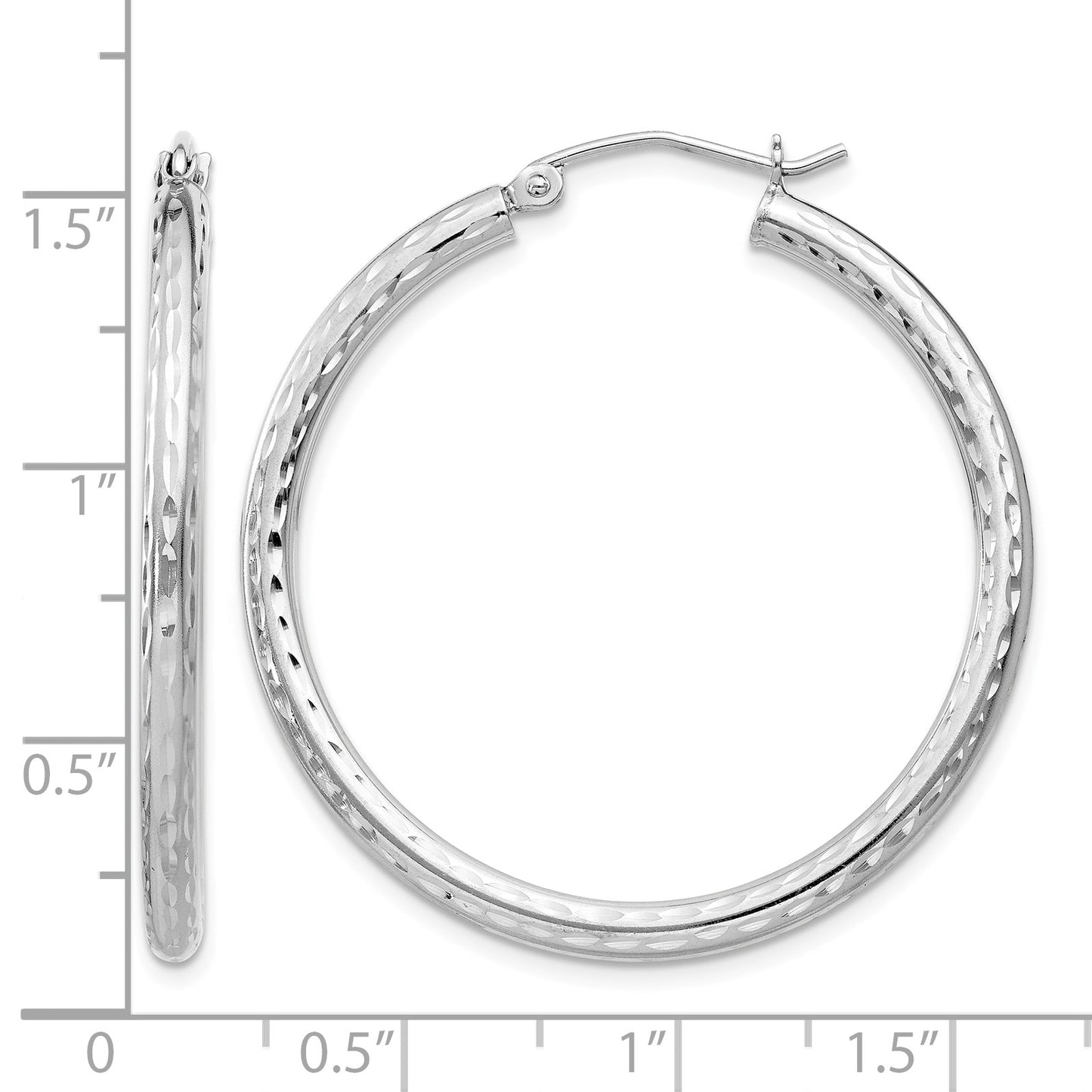 Sterling Silver Rhodium-plated 2.5mm Diamond-cut Hoop Earrings