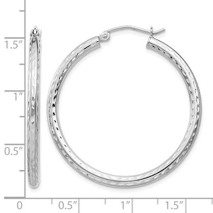 Sterling Silver Rhodium-plated 2.5mm Diamond-cut Hoop Earrings